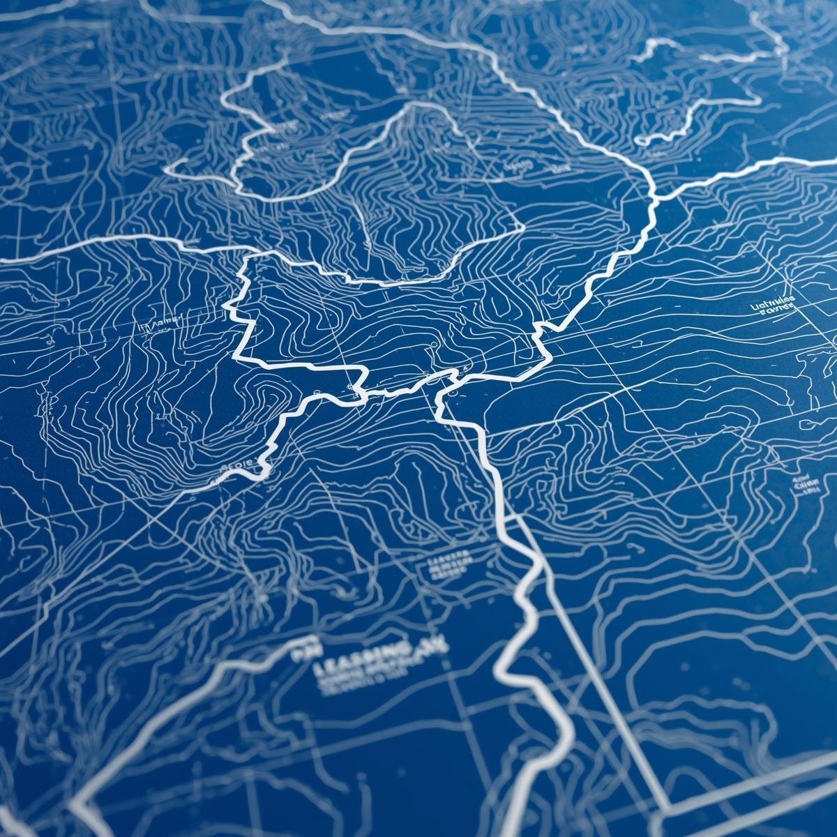 hiking map in blueprint style no background