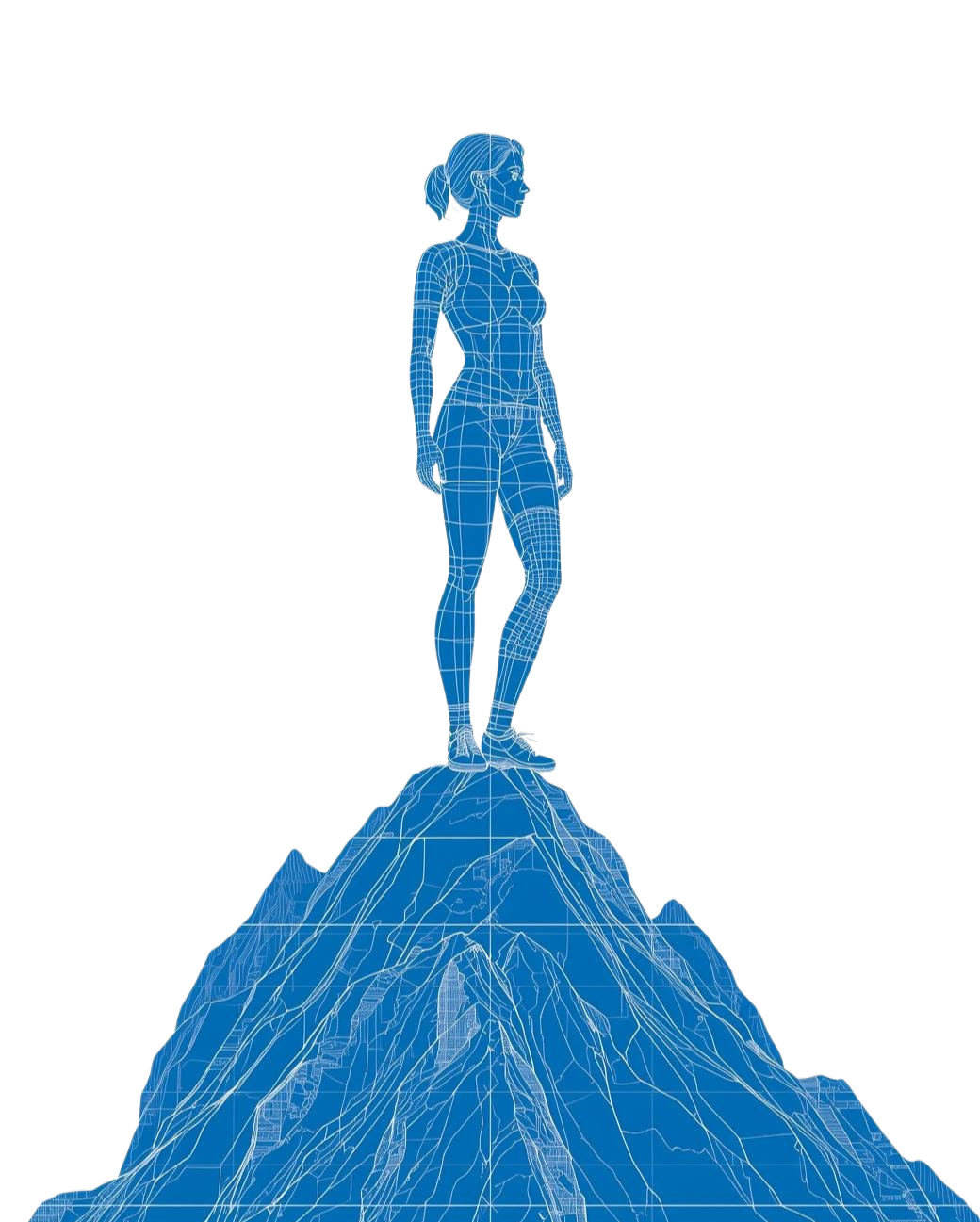 person ontop of mountain in blueprint style, no background - Edited